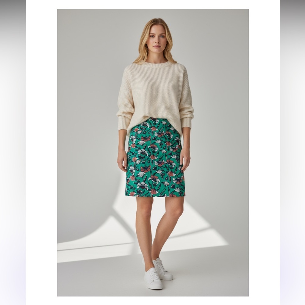 J by J. Crew Floral Printed Basketweave Pencil Skirt Green Coral Womens Size 0